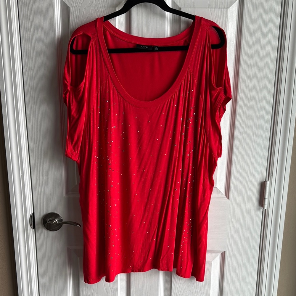 Red Women's Cold Shoulder Top with Rhinestone Accents